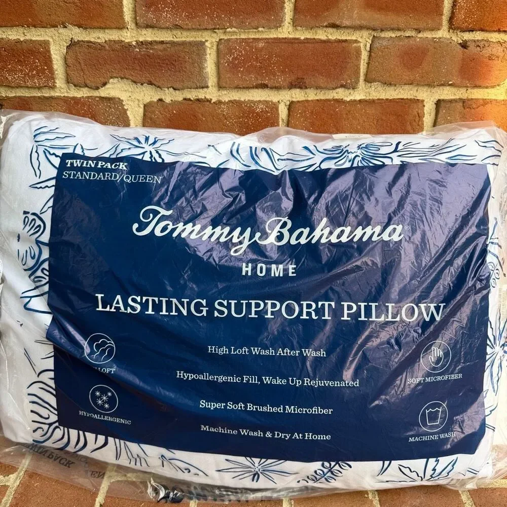 Tommy Bahama Home Lasting Support Pillows 2-PK Standard Queen High Loft NEW